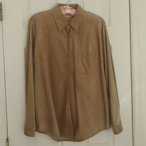 Ann Taylor Beige 100% Suede Leather Long Sleeve Shirt - Vintage - Size M